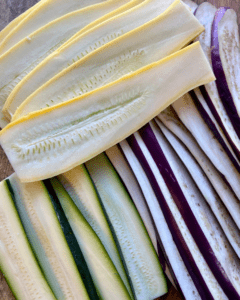 Sliced eggplant and zucchini