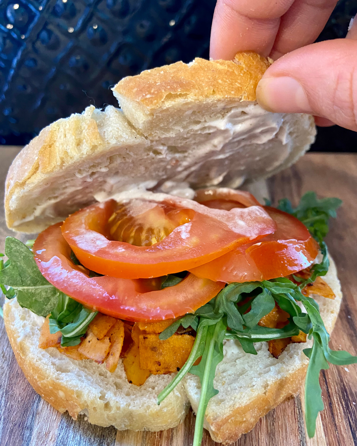 Vegan BLT with coconut bacon