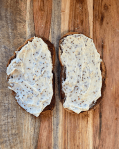 rye bread with sweet mustard vegan cream cheese