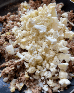 cauliflower for vegan Bulgogi rice bowl make with asian cabbage slaw and kimchi