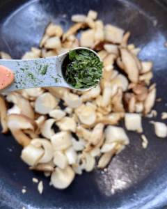 shiitake mushrooms and heart of palm for vegan seafood pizza