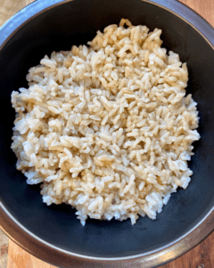 Brown rice for vegan poke bowl