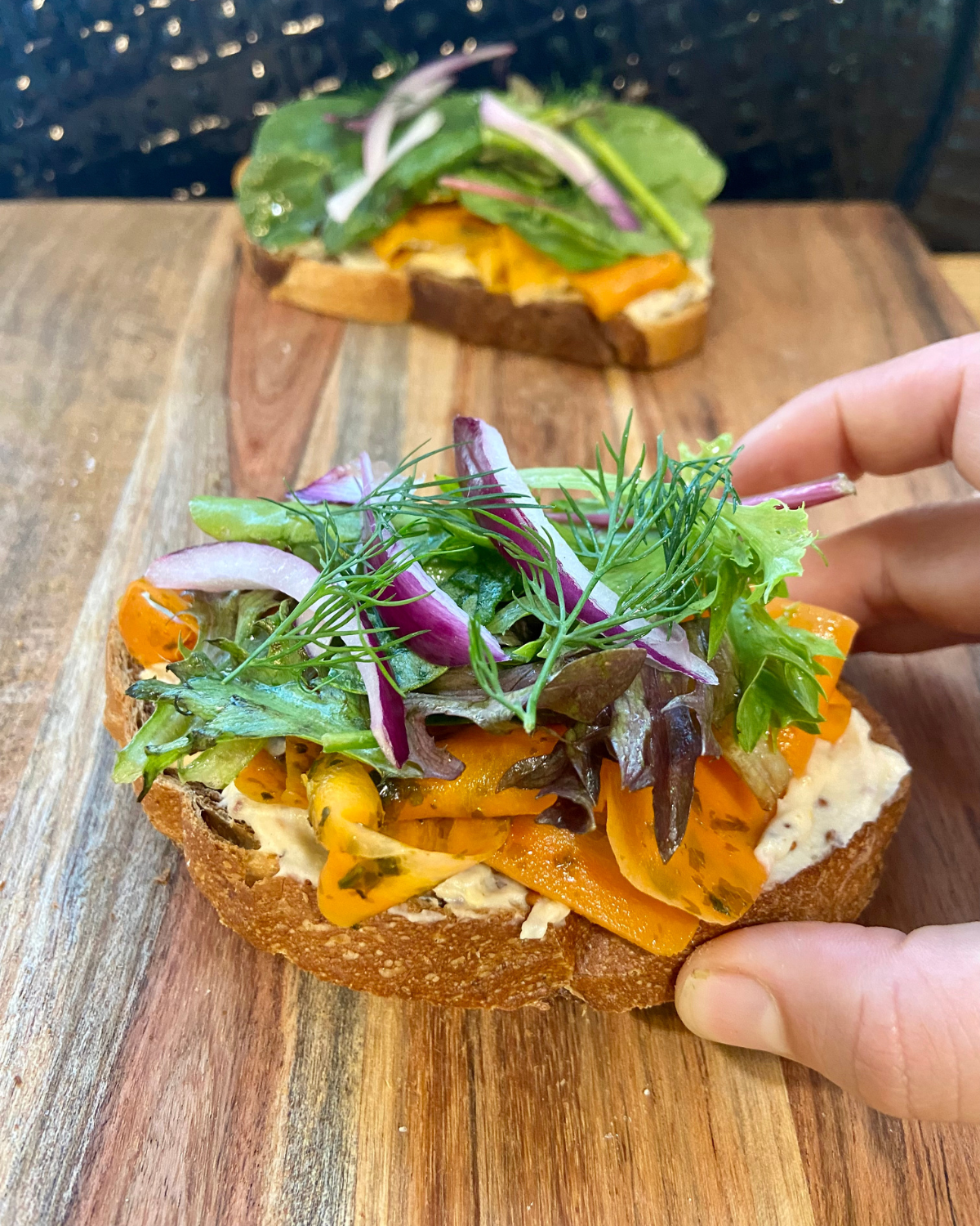 CARROT LOX TOAST WITH SWEET MUSTARD CREAM CHEESE