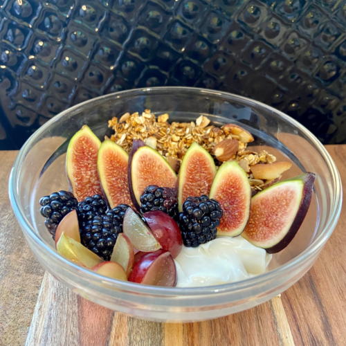 vegan coconut parfait with granola and fresh fruit