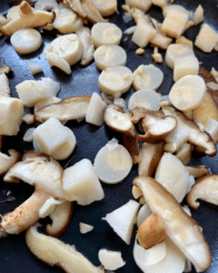 Shiitake mushrooms and heart of palm for vegan seafood salad