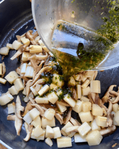 Prepping vegan "seafood" salad