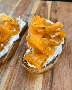 rye toast, vegan cream cheese, and carrot lox