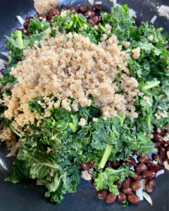 quinoa and kale in skillet