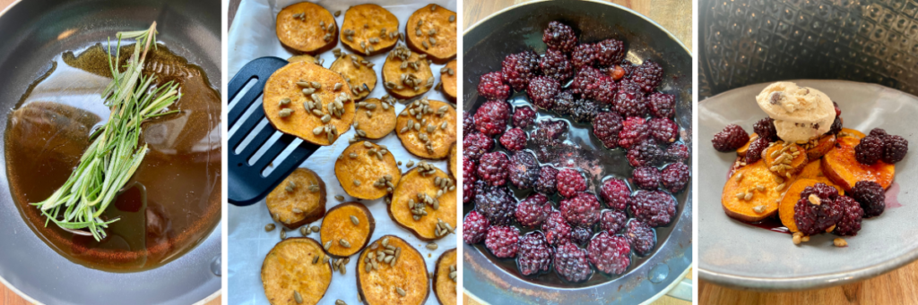 vegan Rosemary Maple & Blackberry Silver Dollar Sweet Potatoes