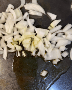 onions and olive oil in a skillet