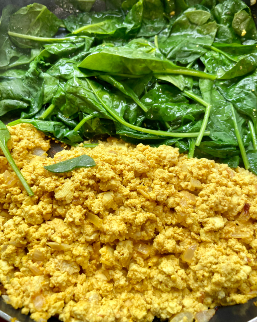 vegan tofu scramble and spinach