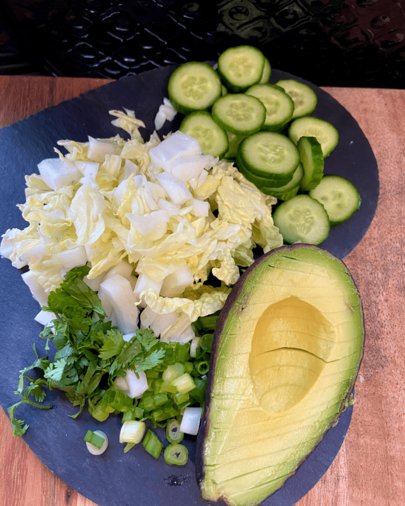 healthy fresh toppings for miso tofu vegan taco with kimchi