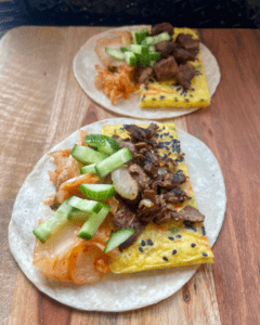 vegan steak and eggs kimchi breakfast taco recipe