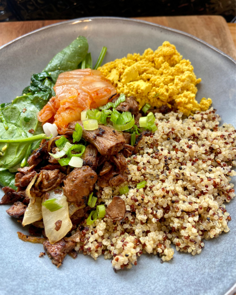 Vegan Steak and Eggs Protein Breakfast Bowl - Olive You So Matcha