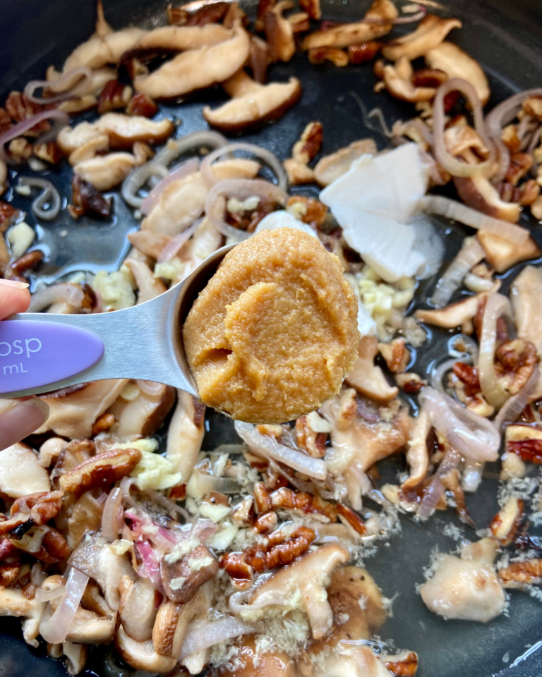 Butternut Squash Dumplings With Kale and Shiitake Mushrooms in Miso