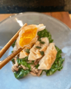 vegan butternut squash dumplings served with Shiitake mushroom and kale in a miso butter with pecans and shallots. Asian fusion recipe