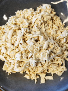 shredded tofu in a skillet