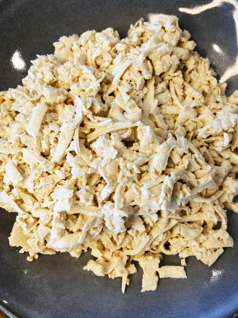 shredded tofu for vegan spicy tuna snack plate recipe