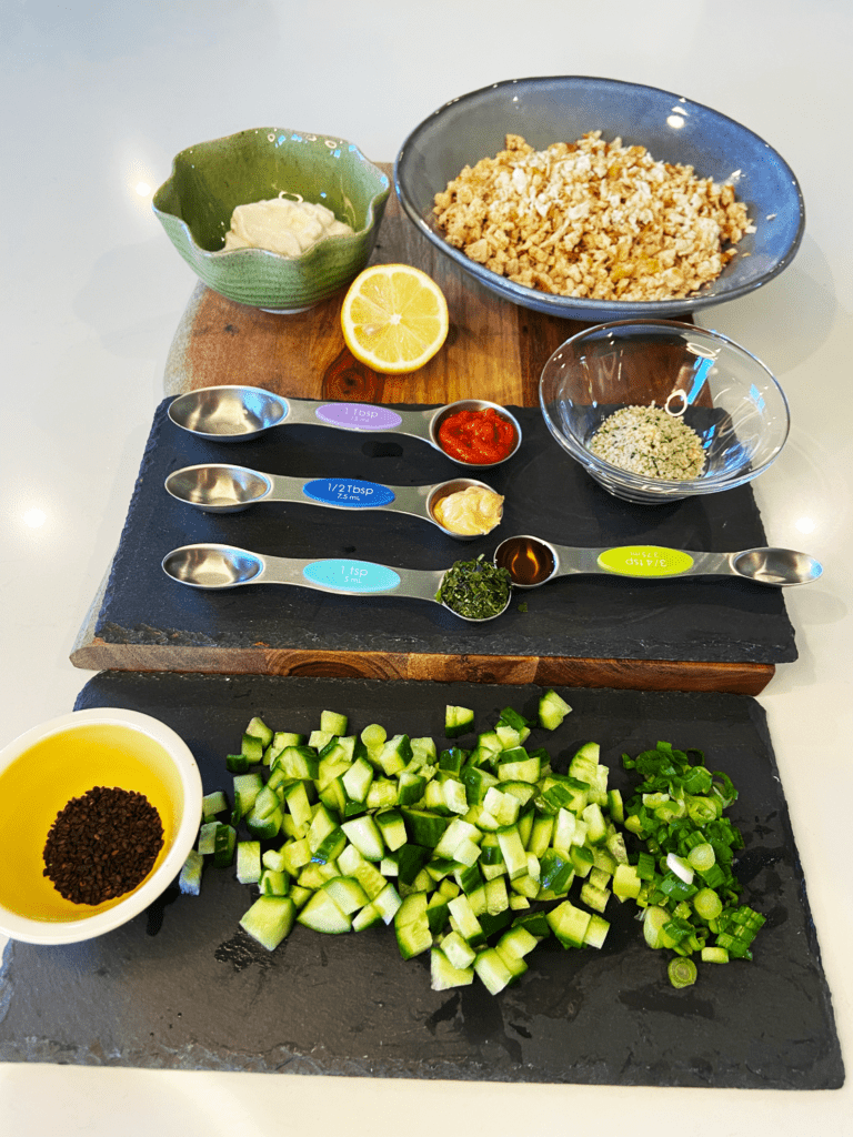 ingredients for vegan spicy tuna snack plate recipe
