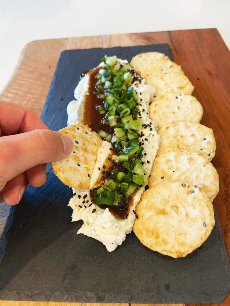 miso caramel and wasabi spread snack plate