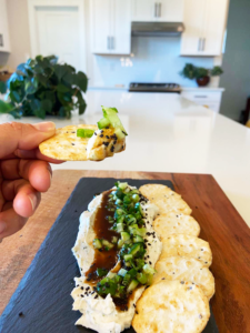 vegan miso caramel and wasabi spread snack plate