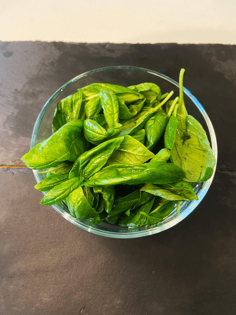 fresh basil for vegan pesto recipe with walnuts