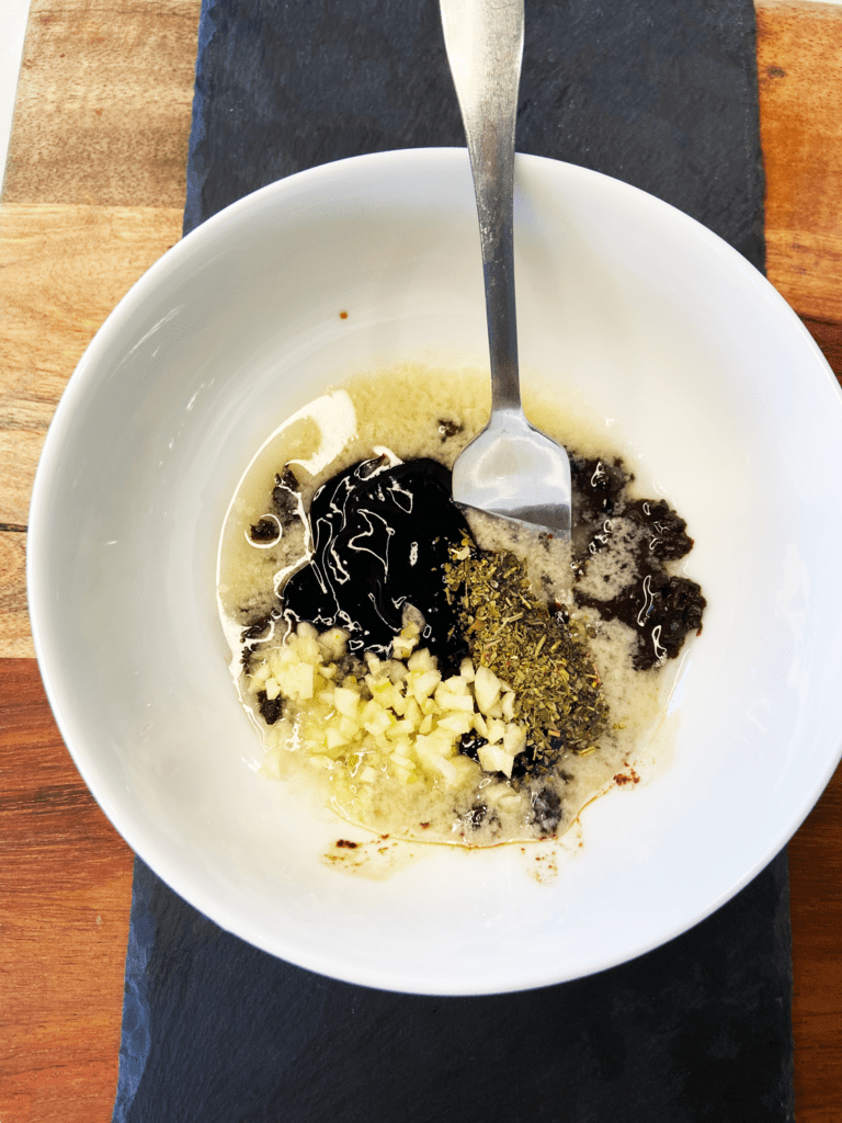 ingredients for balsamic black garlic spread