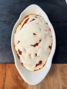 miyokos liquid mozzarella on top of sauce