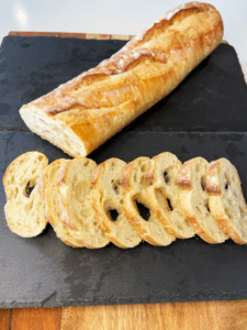 French baguette cut into slices