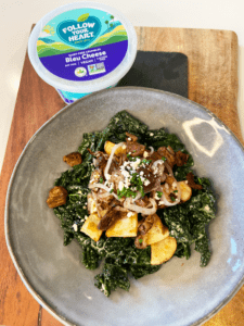 vegan steak and kale salad with blue cheese