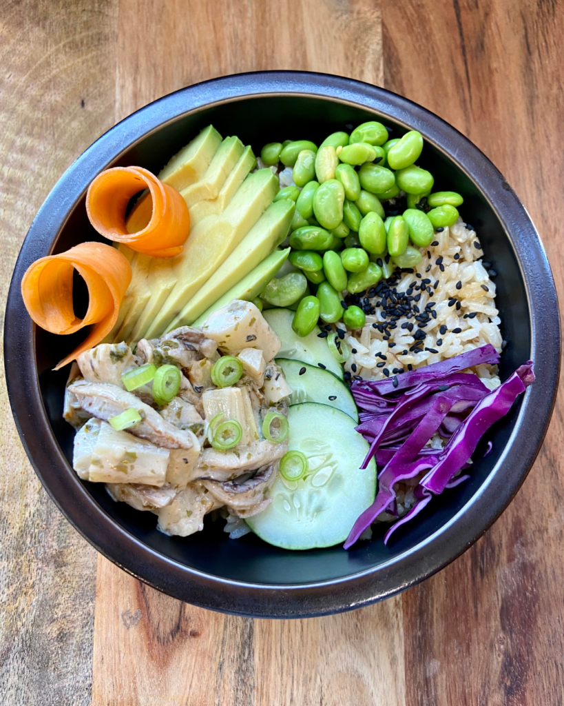 vegan poke bowl  vegan recipe using nori flakes