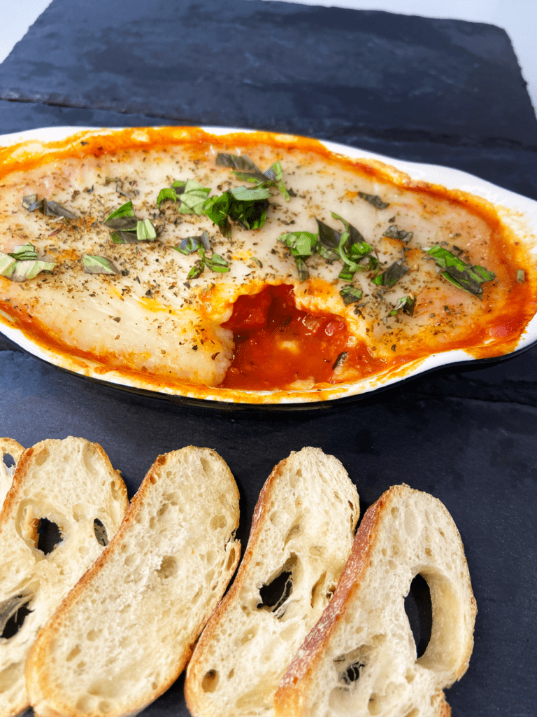 Marinara and Vegan Mozz Dip with Miyoko’s Liquid Mozzarella Olive