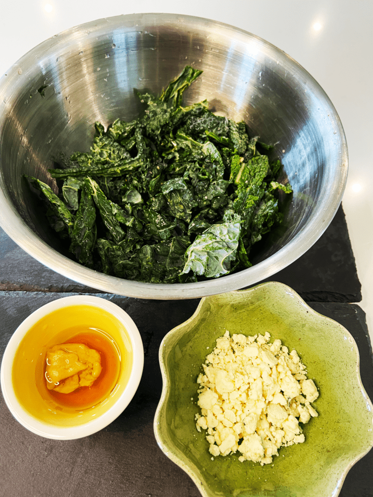 kale, dressing and vegan blue cheese for beyond steak tips recipe vegan steak and potato kale salad with blue cheese crumbles