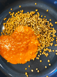 lentils for steel cut oats Indian recipe combined with curry in a pan