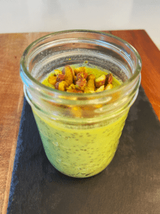 pistachio chia pudding with oat milk