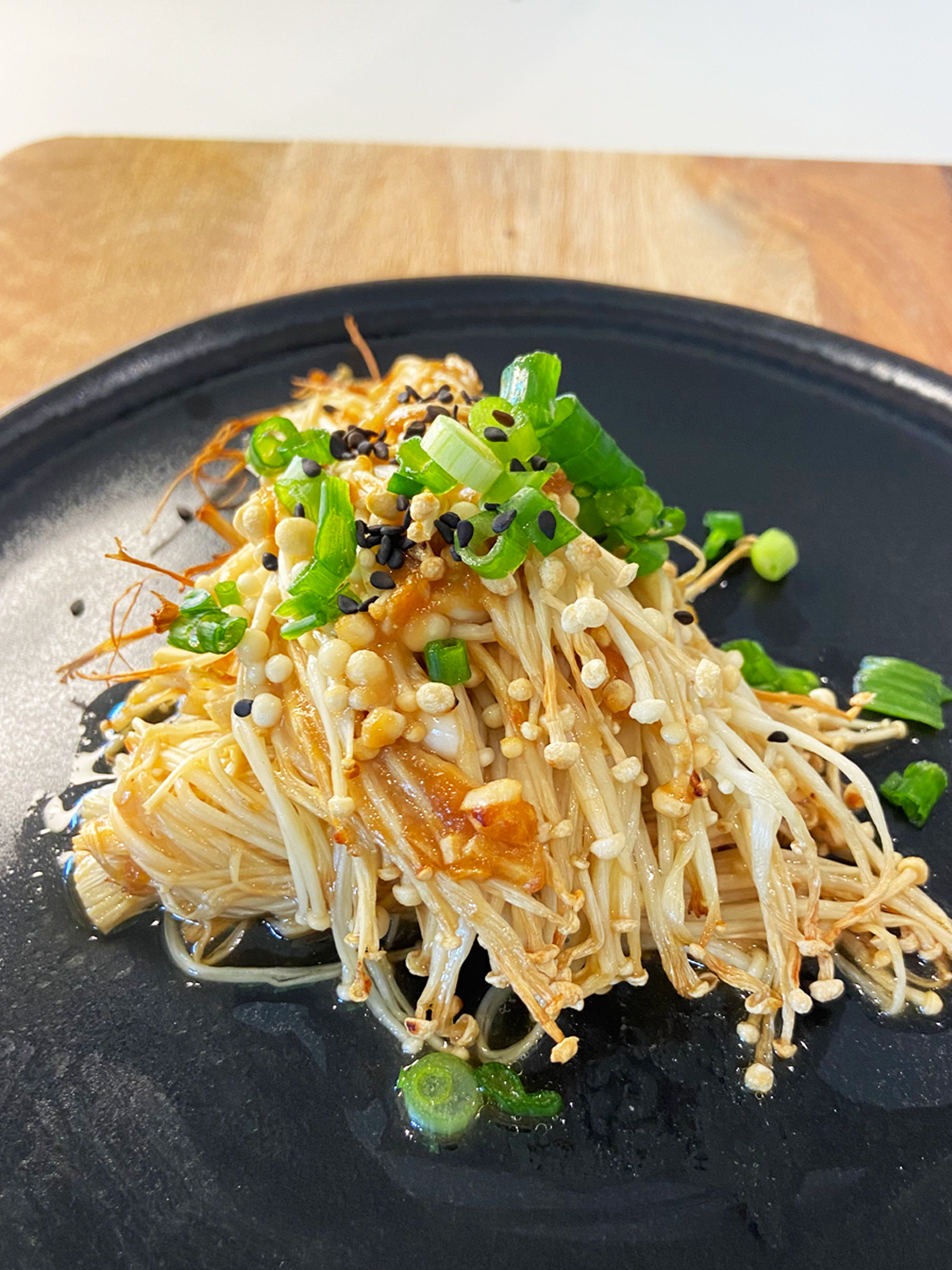 Air fried enoki mushroom recipe : with miso sake sauce