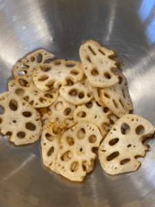 air fried lotus root in a bowl