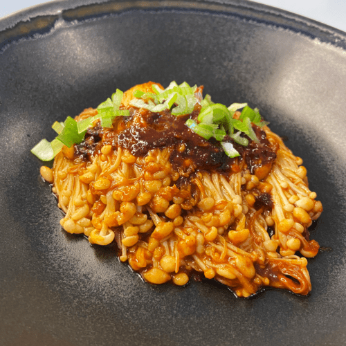 Gochujang enoki mushrooms in spicy garlic sauce