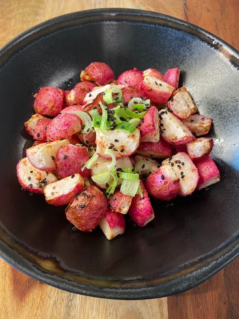 air fryer radishes with garlic miso 