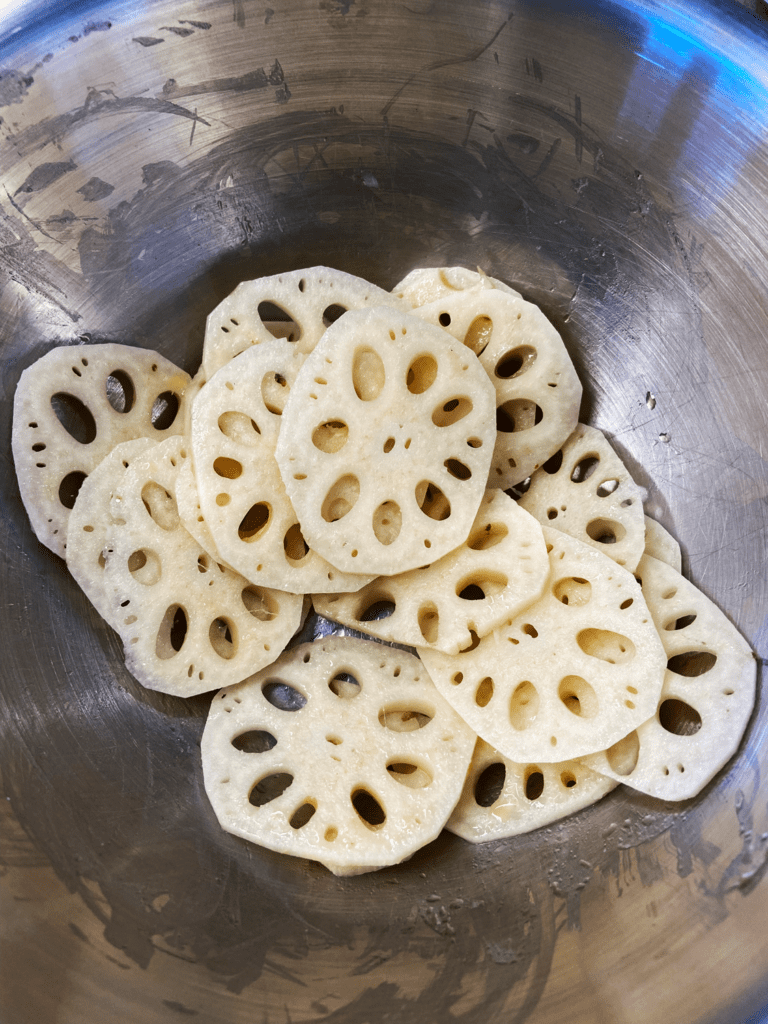 Lotus root for Air Fried Lotus Root with garlic ginger sauce