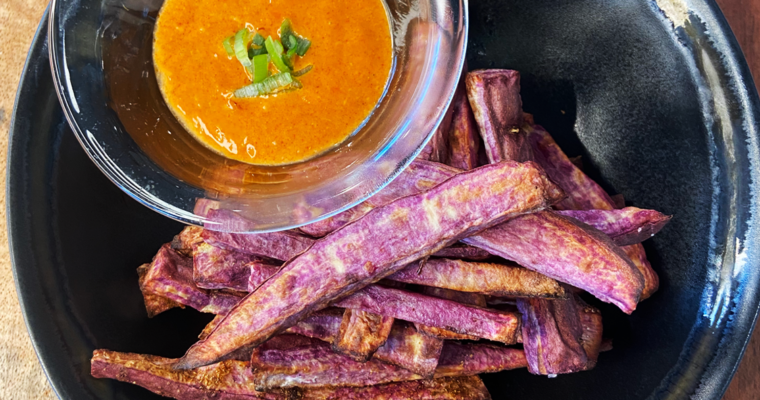 Air Fryer Japanese sweet potato fries and Gochujang Dip