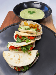 air fried mini vegan curry chicken tacos