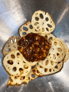 air fried lotus root with garlic ginger sauce