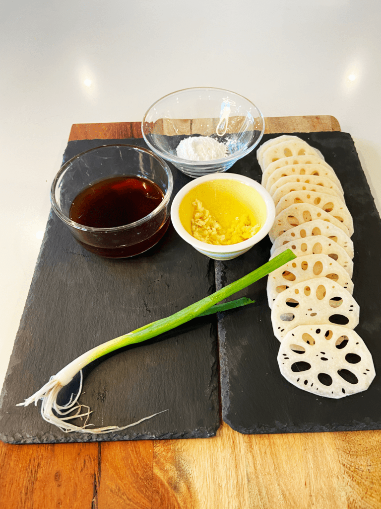 ingredients for Air Fried Lotus Root with garlic ginger sauce