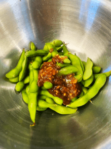 edamame with garlic soy sauce