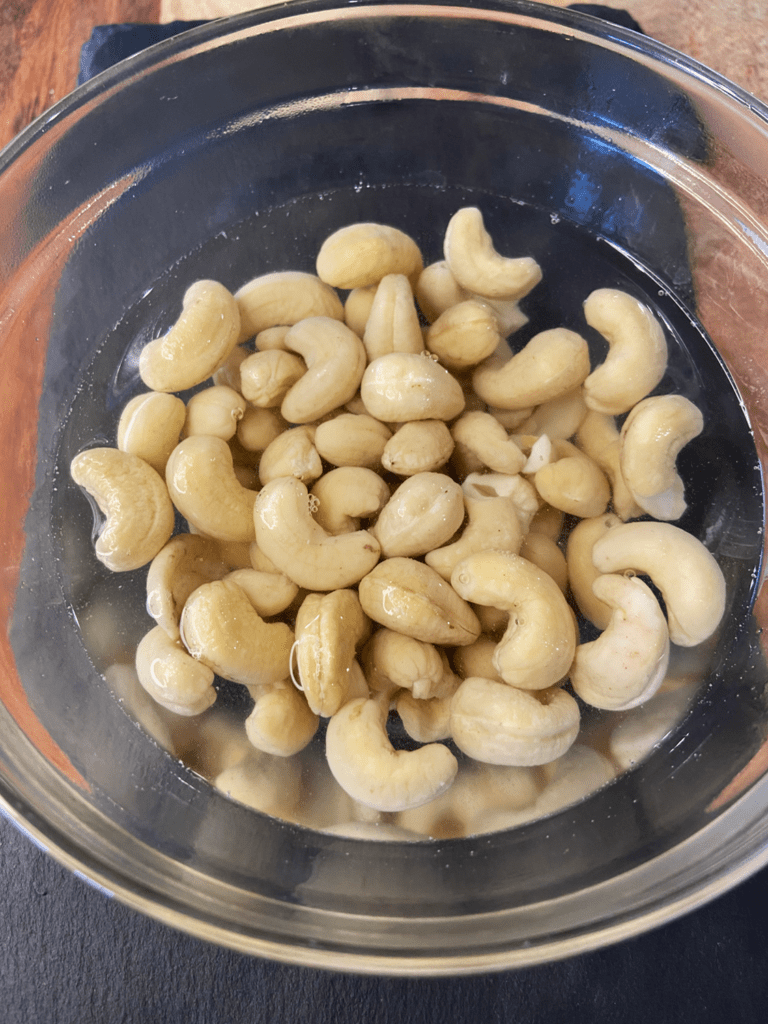 cashews soaking in hot water