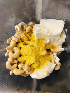 ingredients for vegan crema in a blender