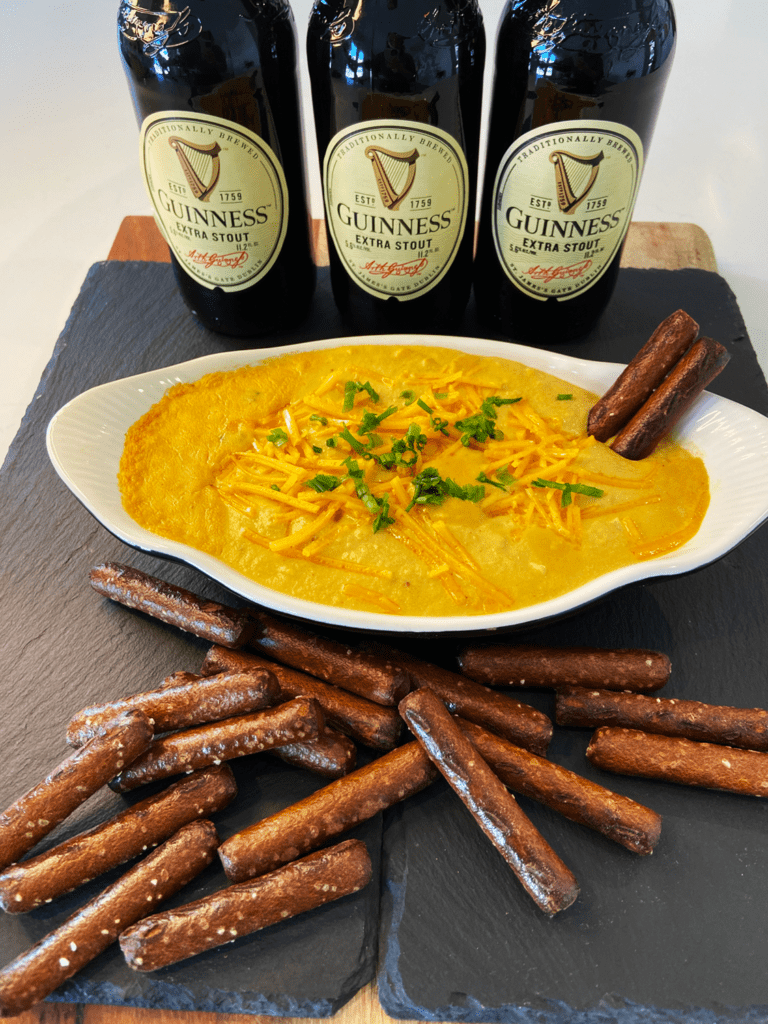 Guinness vegan cheese sauce non dairy dip for pretzels