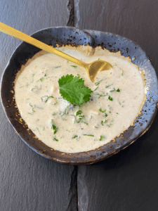 Indian spice and herb dipping sauce for air fryer vegetable kabobs