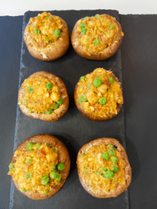 stuffing portobello mushrooms with curry chickpea mix